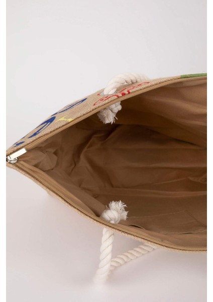 Kadın Baskılı Hasır Omuz Çantası B9065AXNS