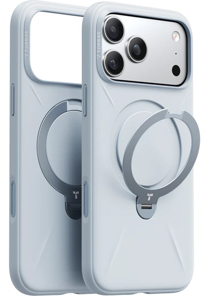 Apple iPhone 17 Pro Max O Stand Spin Silicone Serisi Magsafe Kılıf - Açık Mavi