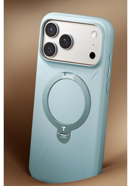 Apple iPhone 17 Pro Max O Stand Spin Silicone Serisi Magsafe Kılıf - Açık Mavi modelleri