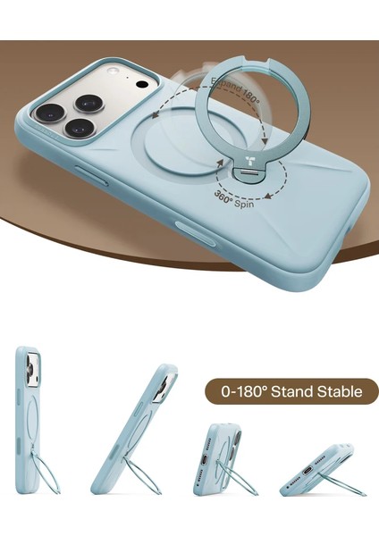 Apple iPhone 17 Pro Max O Stand Spin Silicone Serisi Magsafe Kılıf - Açık Mavi fırsatları