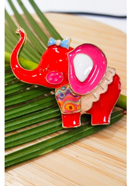 Kırmızı Fil Figürlü Broş