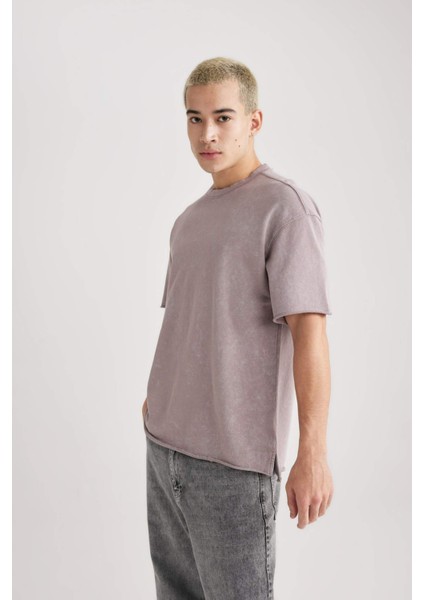 Comfort Regular Fit Rahat Kalıp Bisiklet Yaka Yıkamalı Soluk Efektli Kısa Kollu Tişört B9223AX23WN