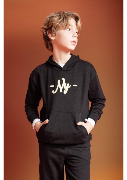 Erkek Çocuk Oversize Geniş Kalıp Kapüşonlu Sırt Baskılı Sweatshirt B6135A824SP