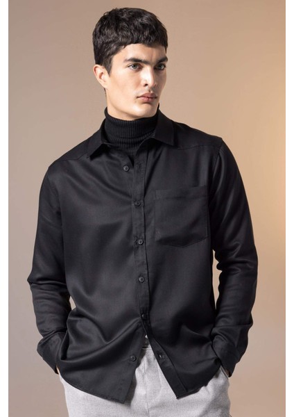 Regular Fit Uzun Kollu Siyah Gömlek B8951AX23WN