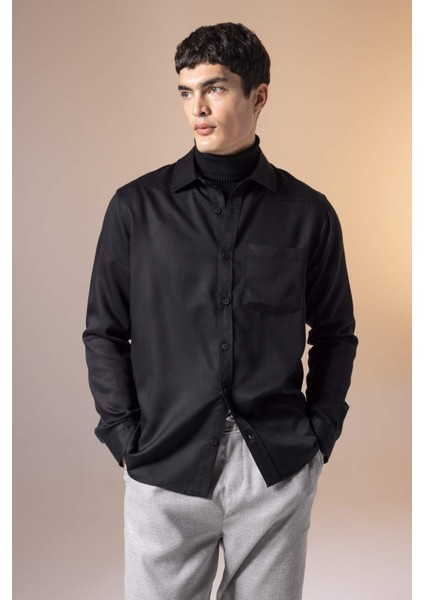 Regular Fit Uzun Kollu Siyah Gömlek B8951AX23WN