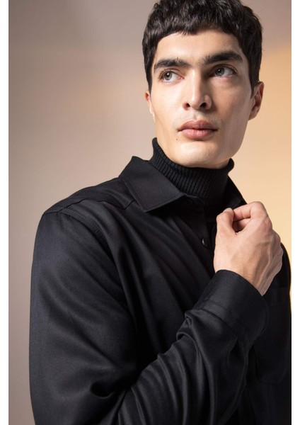 Regular Fit Uzun Kollu Siyah Gömlek B8951AX23WN