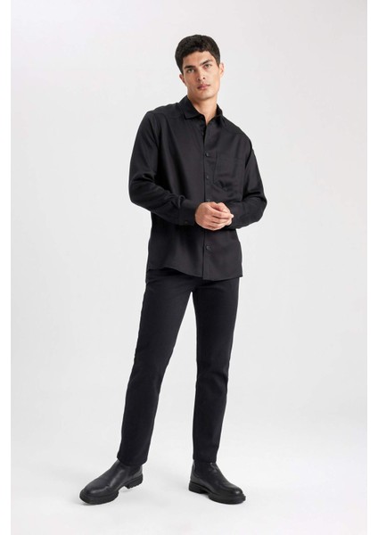Regular Fit Uzun Kollu Siyah Gömlek B8951AX23WN