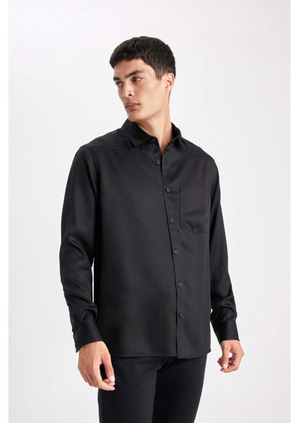 Regular Fit Uzun Kollu Siyah Gömlek B8951AX23WN