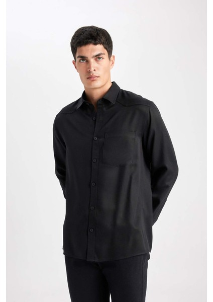Regular Fit Uzun Kollu Siyah Gömlek B8951AX23WN