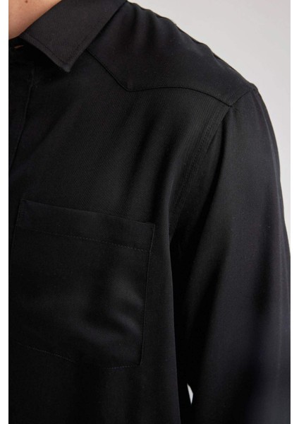 Regular Fit Uzun Kollu Siyah Gömlek B8951AX23WN