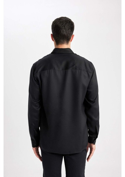 Regular Fit Uzun Kollu Siyah Gömlek B8951AX23WN