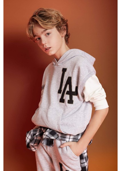 Erkek Çocuk Oversize Geniş Kalıp Nakışlı Kapüşonlu Sweatshirt B6138A824SP