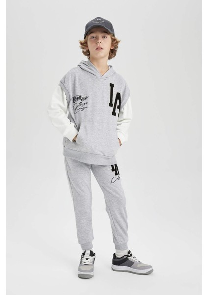 Erkek Çocuk Oversize Geniş Kalıp Nakışlı Kapüşonlu Sweatshirt B6138A824SP