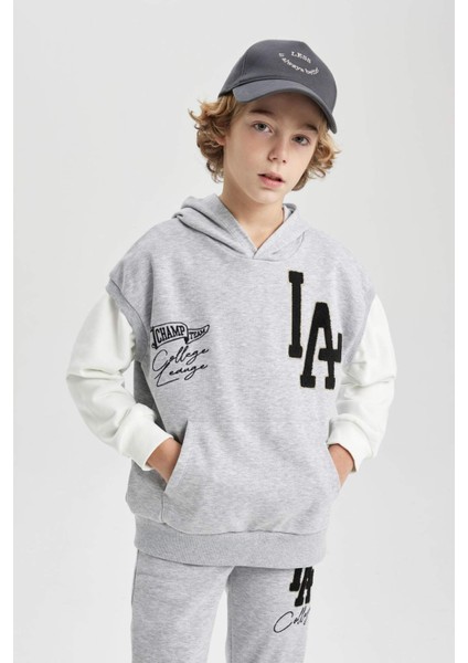 Erkek Çocuk Oversize Geniş Kalıp Nakışlı Kapüşonlu Sweatshirt B6138A824SP