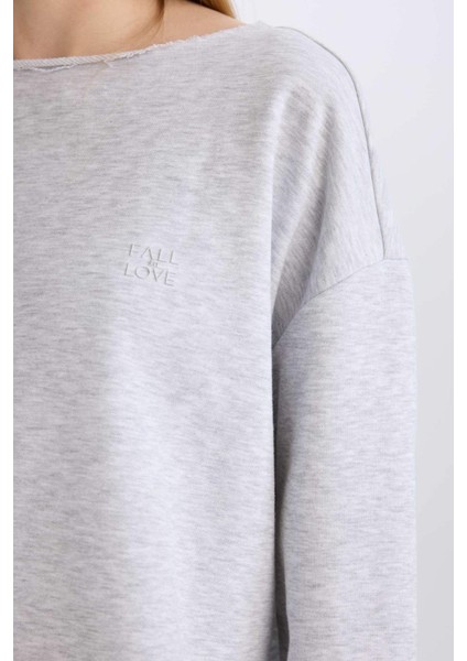 Bisiklet Yaka Uzun Kollu Casual Pijama Üstü-Fall in Love B1279AX23WN