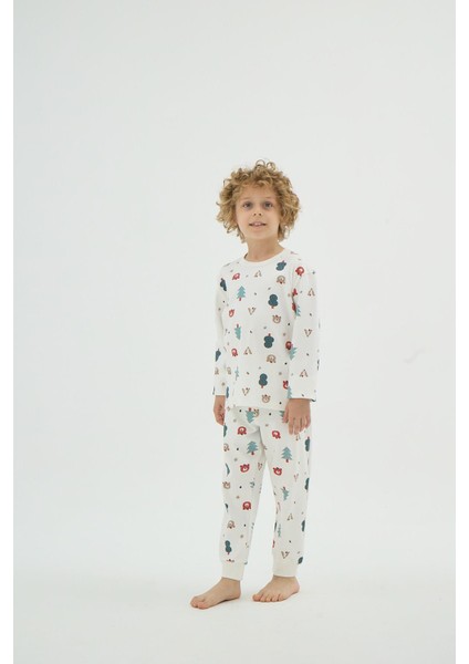 Unisex Çocuk Uzun Kol Ekru Desenli Pijama Takımı C9T1N98 fiyatları