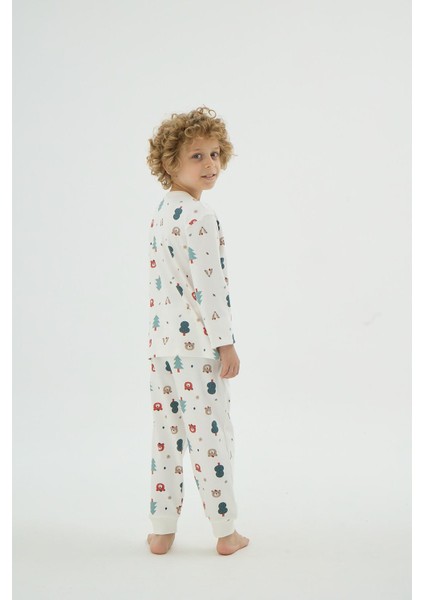 Unisex Çocuk Uzun Kol Ekru Desenli Pijama Takımı C9T1N98 fırsatları