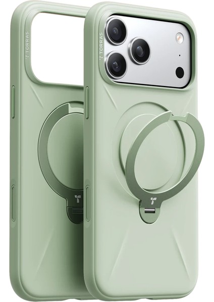 Apple iPhone 17 Pro Max O Stand Spin Silicone Serisi Magsafe Kılıf - Yeşil