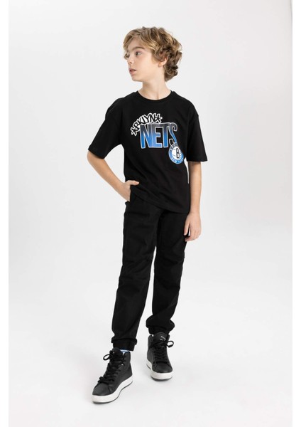 Erkek Çocuk NBA Brooklyn Nets Oversize Geniş Kalıp Bisiklet Yaka Kısa Kollu Tişört