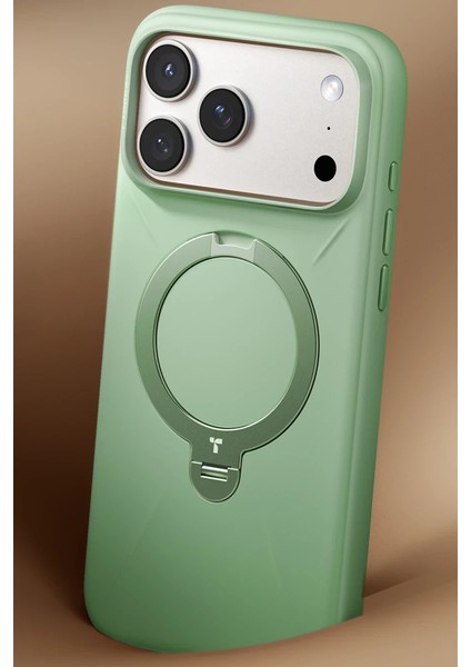 Apple iPhone 17 Pro Max O Stand Spin Silicone Serisi Magsafe Kılıf - Yeşil modelleri