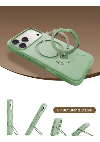 Apple iPhone 17 Pro Max O Stand Spin Silicone Serisi Magsafe Kılıf - Yeşil fırsatları