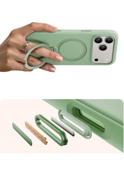 Apple iPhone 17 Pro Max O Stand Spin Silicone Serisi Magsafe Kılıf - Yeşil indirimleri