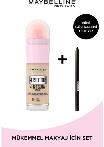 Maybelline Instant Perfector Glow 01 Lıght & Mini Maybelline Tattoo Liner Gel Pencil Hediyeli Set