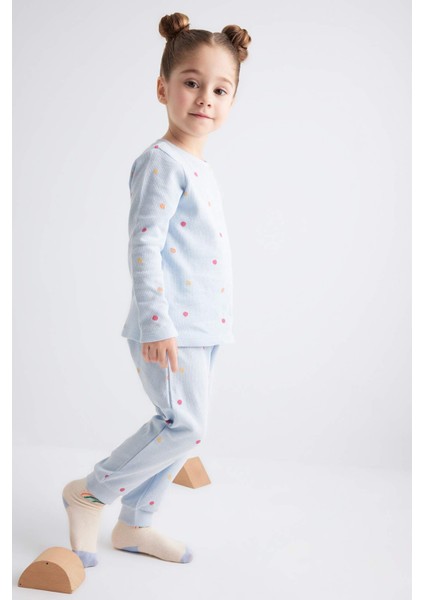 Kız Bebek Pijama Takım Meyve Desenli Uzun Kollu Waffle Üst Beli Lastikli Uzun Alt B7745A524SP