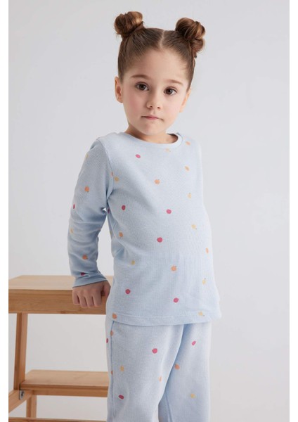 Kız Bebek Pijama Takım Meyve Desenli Uzun Kollu Waffle Üst Beli Lastikli Uzun Alt B7745A524SP