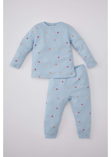 Kız Bebek Pijama Takım Meyve Desenli Uzun Kollu Waffle Üst Beli Lastikli Uzun Alt B7745A524SP