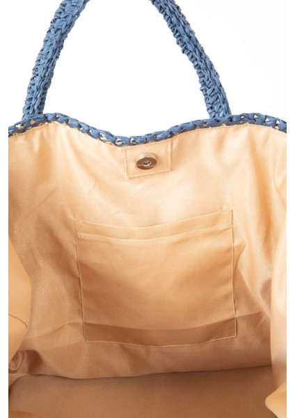 Kadın Yazı İşlemeli Hasır El Çantası B9278AXNS