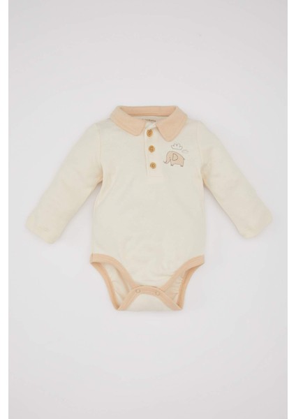 Erkek Bebek Yeni Doğan Polo Yaka Baskılı Uzun Kollu Çıtçıtlı Body B7683A524SP