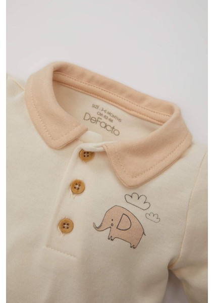 Erkek Bebek Yeni Doğan Polo Yaka Baskılı Uzun Kollu Çıtçıtlı Body B7683A524SP