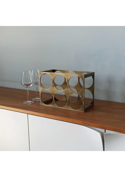 Rackandcork Rack And Cork Masif Masaüstü Şarap Rafı | 6 Şişe Kapasiteli | Modern Metal Profil Şarap Depolama
