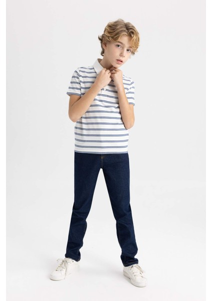 Erkek Çocuk Çizgili Pike Kısa Kollu Polo Tişört