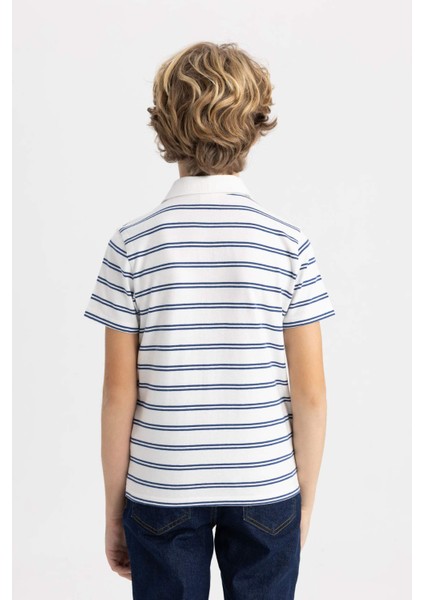 Erkek Çocuk Çizgili Pike Kısa Kollu Polo Tişört