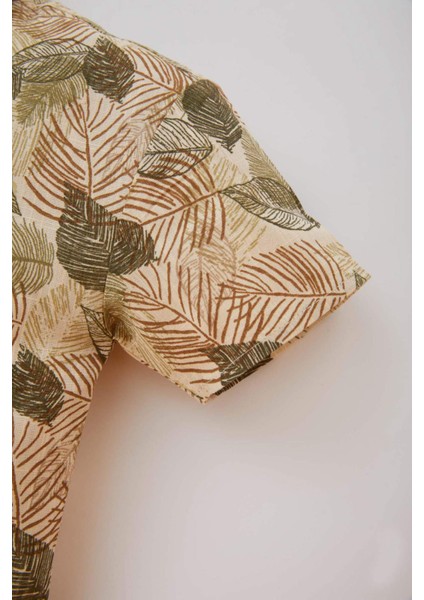 Erkek Bebek 2'li Takım Tropikal Desenli Flamlı Poplin Gömlek Şort