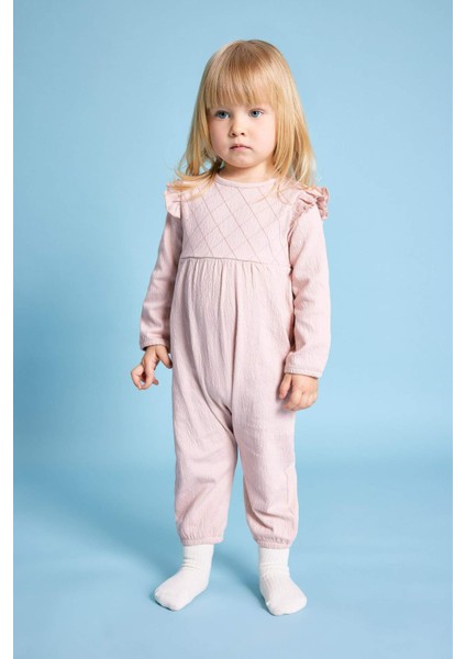 Kız Bebek Yeni Doğan Krinkıl Kumaş Uzun Kollu Tulum B9483A524SP