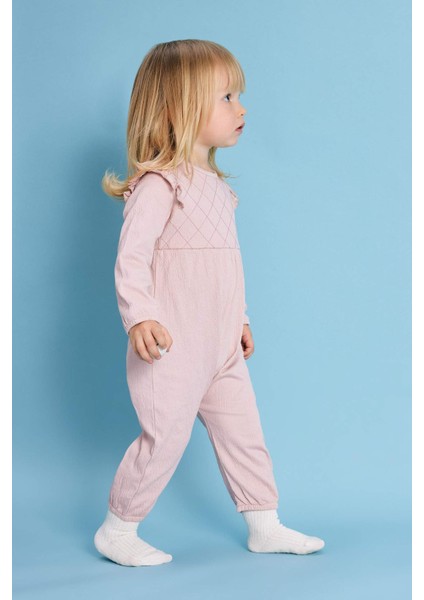Kız Bebek Yeni Doğan Krinkıl Kumaş Uzun Kollu Tulum B9483A524SP