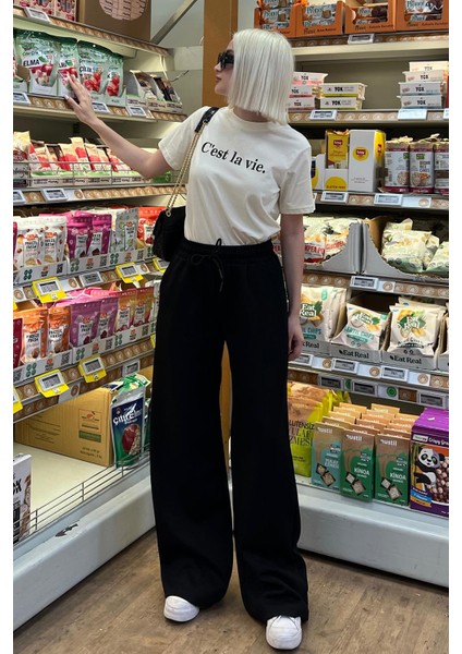 Siyah Geniş Paça Modal Kadın Eşofman Altı MG2122