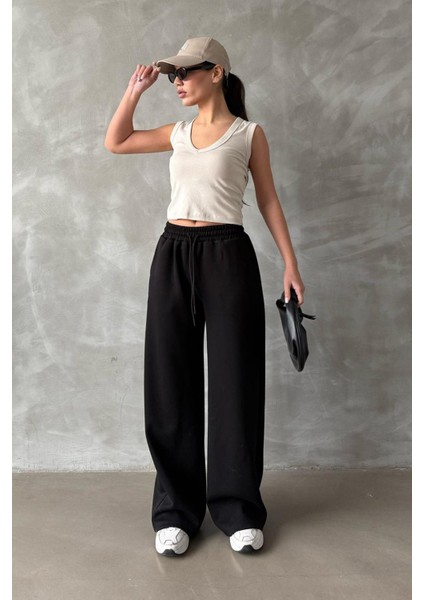 Siyah Geniş Paça Modal Kadın Eşofman Altı MG2122 fiyatları