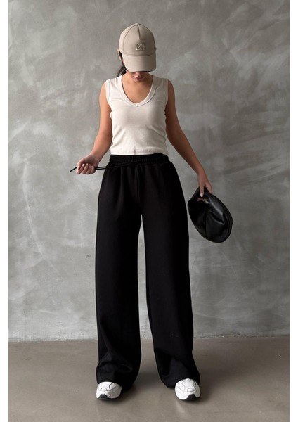 Siyah Geniş Paça Modal Kadın Eşofman Altı MG2122 modelleri