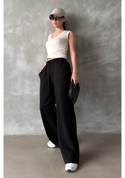 Siyah Geniş Paça Modal Kadın Eşofman Altı MG2122 fırsatları