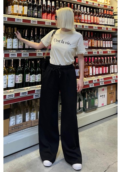 Siyah Geniş Paça Modal Kadın Eşofman Altı MG2122 indirimleri