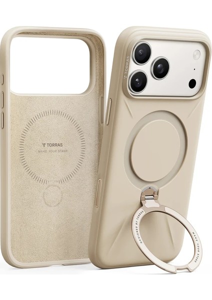 Apple iPhone 17 Pro O Stand Spin Silicone Serisi Magsafe Kılıf - Krem fiyatları