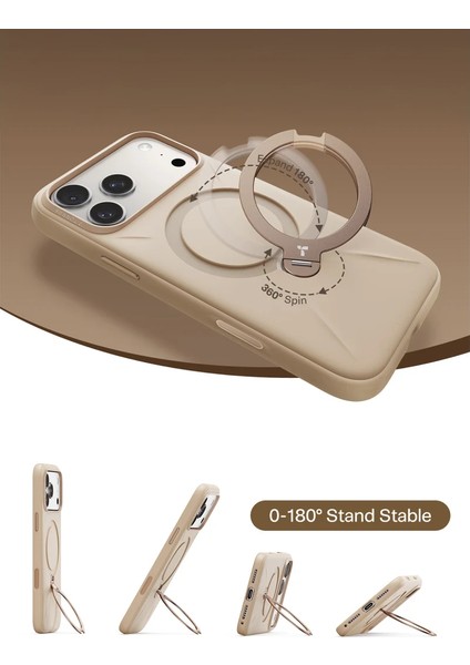 Apple iPhone 17 Pro O Stand Spin Silicone Serisi Magsafe Kılıf - Krem fırsatları
