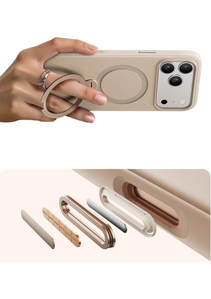 Apple iPhone 17 Pro O Stand Spin Silicone Serisi Magsafe Kılıf - Krem indirimleri