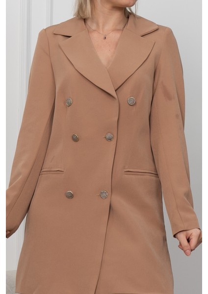 Premium Midi Boy Kruvaze Ceket Elbise 8605