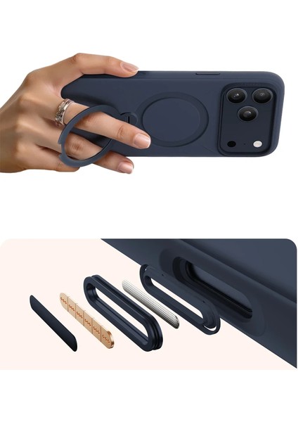 Apple iPhone 17 Pro O Stand Spin Silicone Serisi Magsafe Kılıf - Lacivert indirimleri