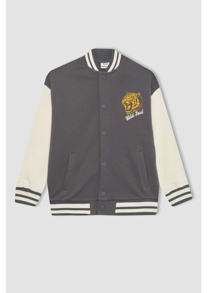 Erkek Çocuk Kolej Yaka Çıtçıt Kapamalı Cepli Mevsimlik Sırt Baskılı Bomber Hırka B6419A824SP